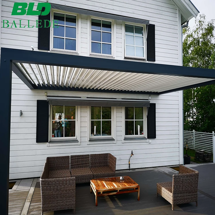 Most Popular Modern Patio Pergola Gazebo Aluminum Adjustable Outdoor Louvered Pergola With Curtains and Netting