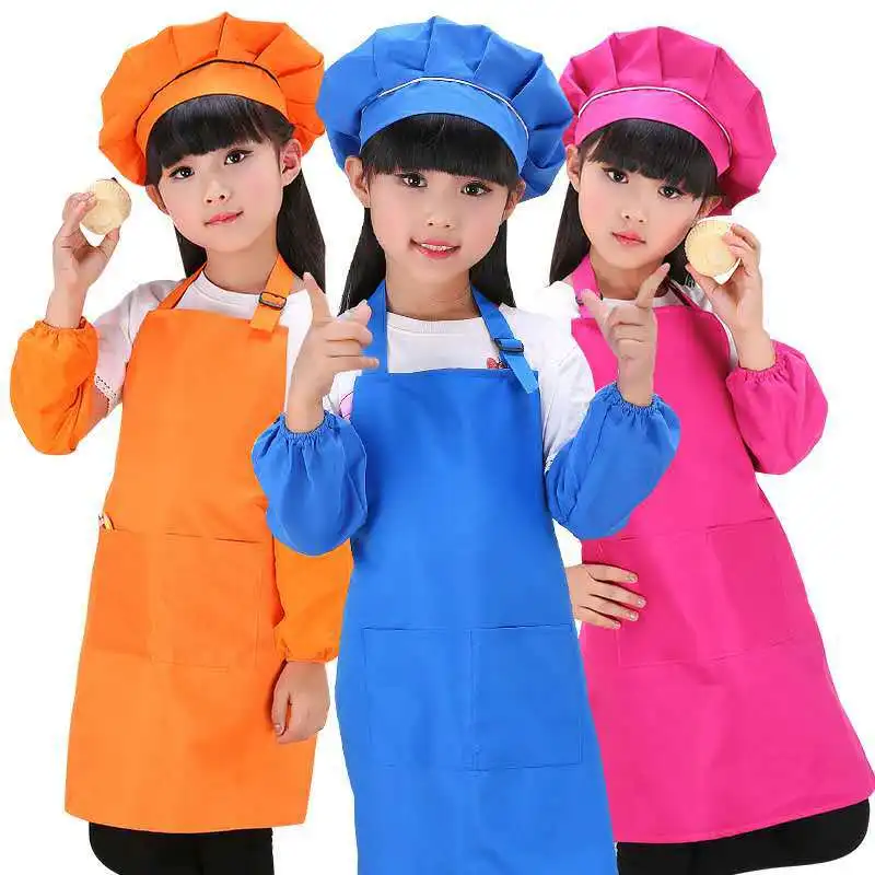 Unisex Kids Boys Girls Adjustable Apron and Chef Hat Set Kitchen Cooking Wear 
