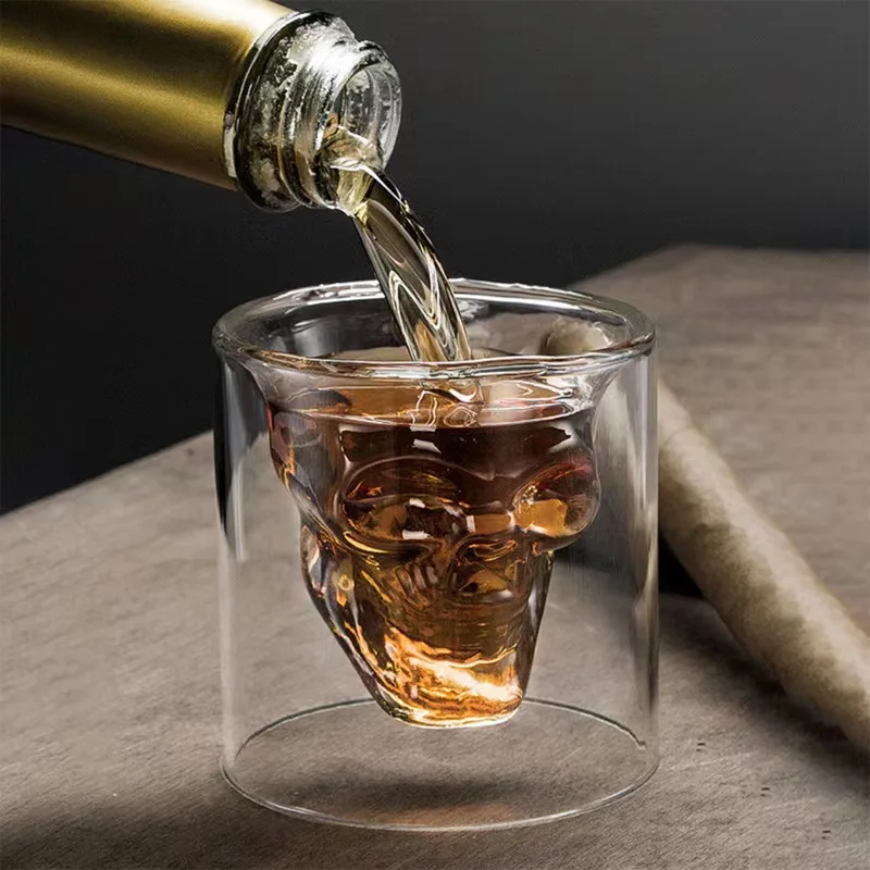 New Design 25ml 75ml 150ml Double Layer Transparent Skull Head Whiskey clear Glass Glass bar Party Drink Cup Luxury Wine Mug