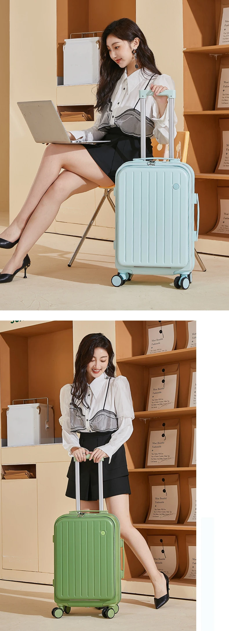 Hard Shell Multifunction Pc Front Opening Luggage Suitcase With Laptop ...