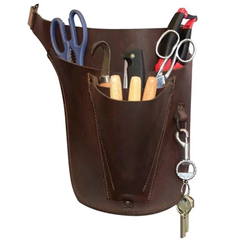 High quality florist brown top grain leather tool belt with keyring hook