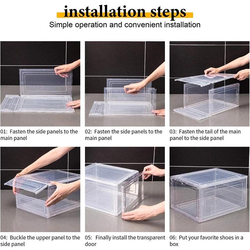 Sneaker Organizer Container Drop Front Shoe Box with Magnetic Door ...