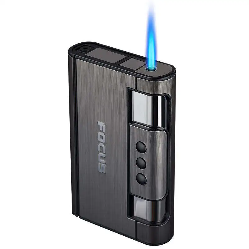 KY Creative 2 In1 Automatic Focus Aluminum Alloy Waterproof Metal Vintage Cigarette Case with Gas Lighter