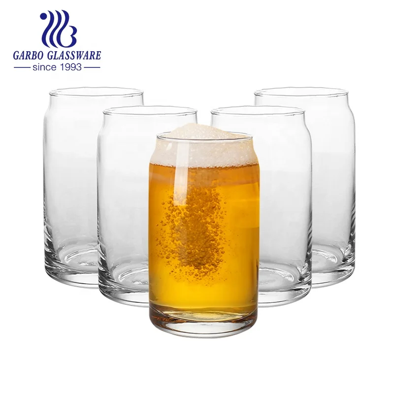 Can Shaped Glass Cups 500ml 16oz Beer Glasses with Bamboo Lids