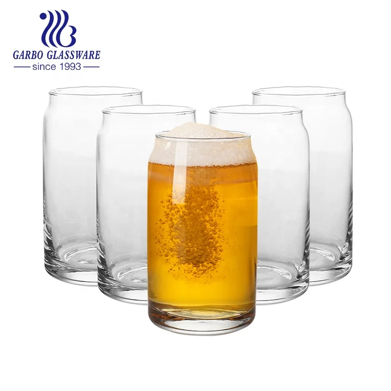 500ml 16oz Clear Beer Can Shaped Glass With Bamboo Lid And Straws