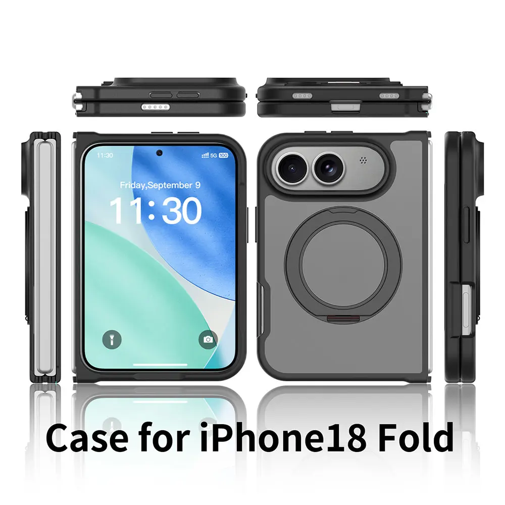 Laudtec Support Custom Logo 360° Rotating Stand  2.0mm PC+TPU Bumper  Phone Case for iPhone 18 Fold, Anti Scratch Shockproof