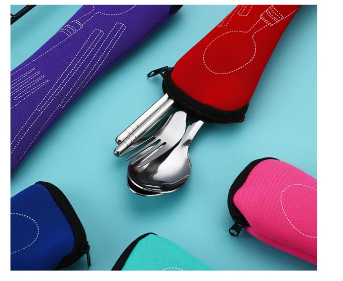 Stainless Steel Flatware Durable  304 Spoon Fork Knife With Cloth Pouch 3pcs or 4pcs Cutlery Set