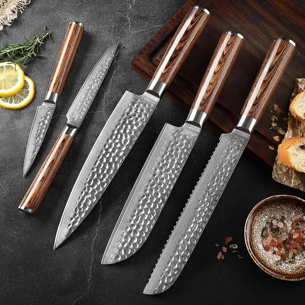 XITUO Super sharp Kitchen Knife Hammered forged Damascus Steel Chef Knife  Non-stick Cooking knives Ergonomics wooden handle