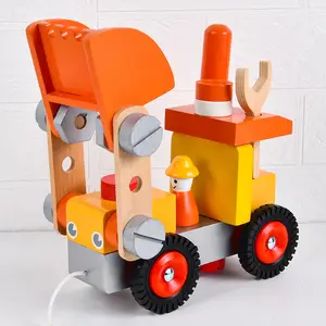 Mini Farmer Tractor Friction Truck Car Wooden Engineering Diy Wooden Excavator Combination Toys Intelligence Engineering Toys