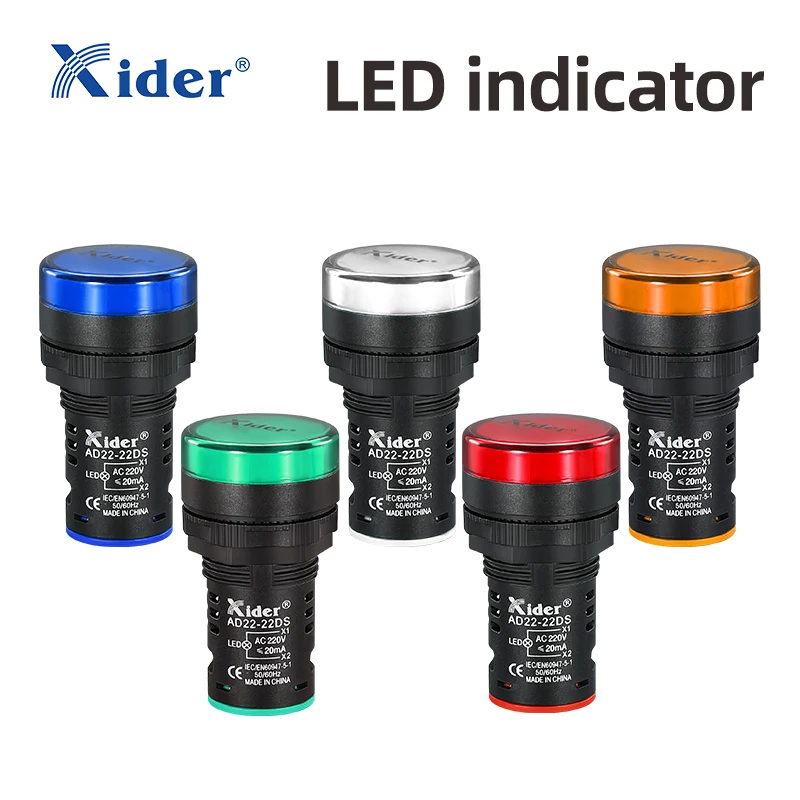 Xider AD22-22DS LED Indicator Lamp - Durable Plastic, IP65 Rated
