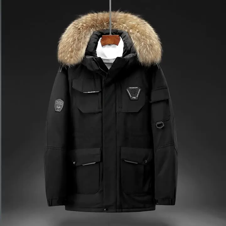 Winter New Men Solid-Color 90% White Duck Down Men's Stand Collar Warm Thick Jackets Male Detachable H Casual Parka_voghion.com