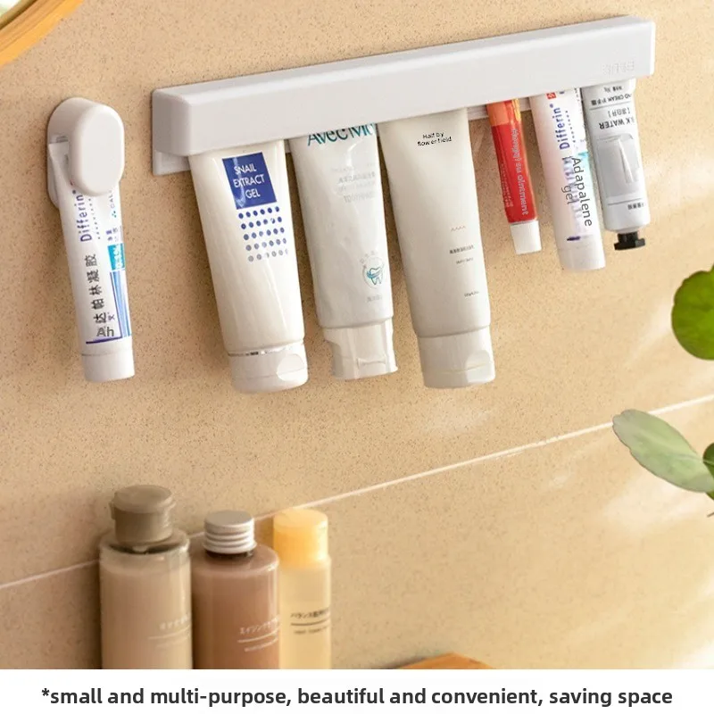 Cross-border Bestseller ABS Wall-mounted No-drill Non-slip Squeeze-assist Facial Cleanser & Toothpaste Holder Long-style Storage