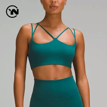 New Design Female Workout Bra Tops Custom Logo Quick-dry Sports Underwear Crossover Straps Backless Bra Nude Yoga Bra