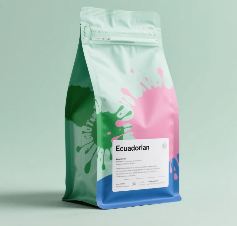 Customized Printed logo Plastic Flat Bottom Coffee Bag Packaging with Valve and Zipper