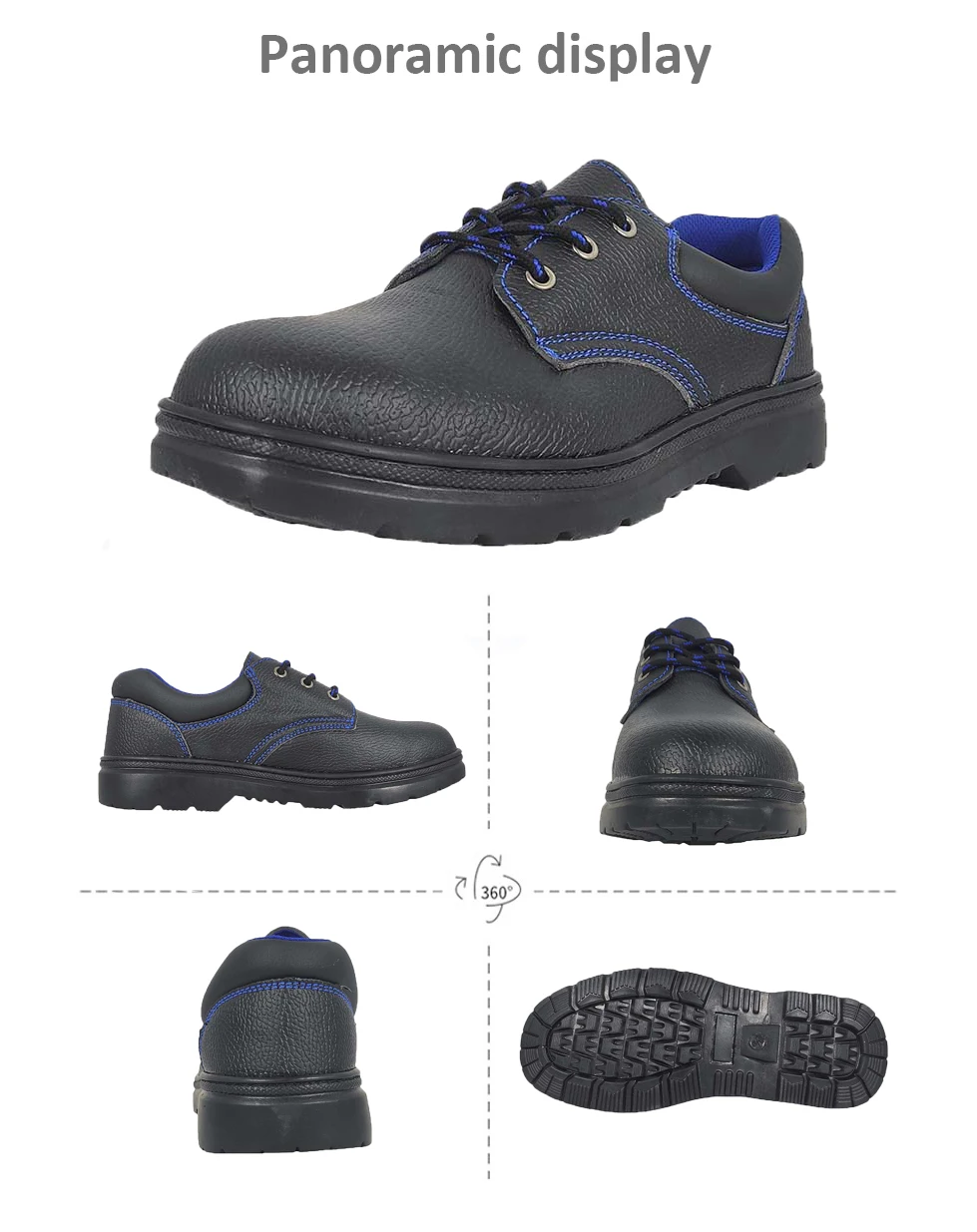 Factory Wholesale Custom Classic Black Cow Leather Construction Labor Footwear Working Safety Shoes details