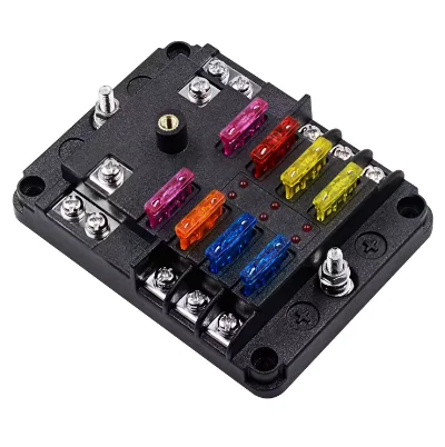 6 Way Fuse Block Negative Terminal Block With LED Indicator For 12V/24V Automotive Fuse Holder 6 Circuits Fuse Box