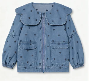 Custom Label Long Cotton Denim Jacket for Baby Girls Spring Autumn Casual Outerwear