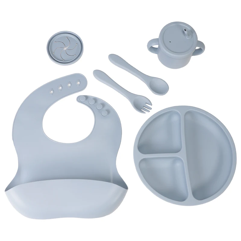 product wholesale bpa free silicone feeding set childrens cutlery divider plate suction bowl spoon baby and toddler cutlery set-69