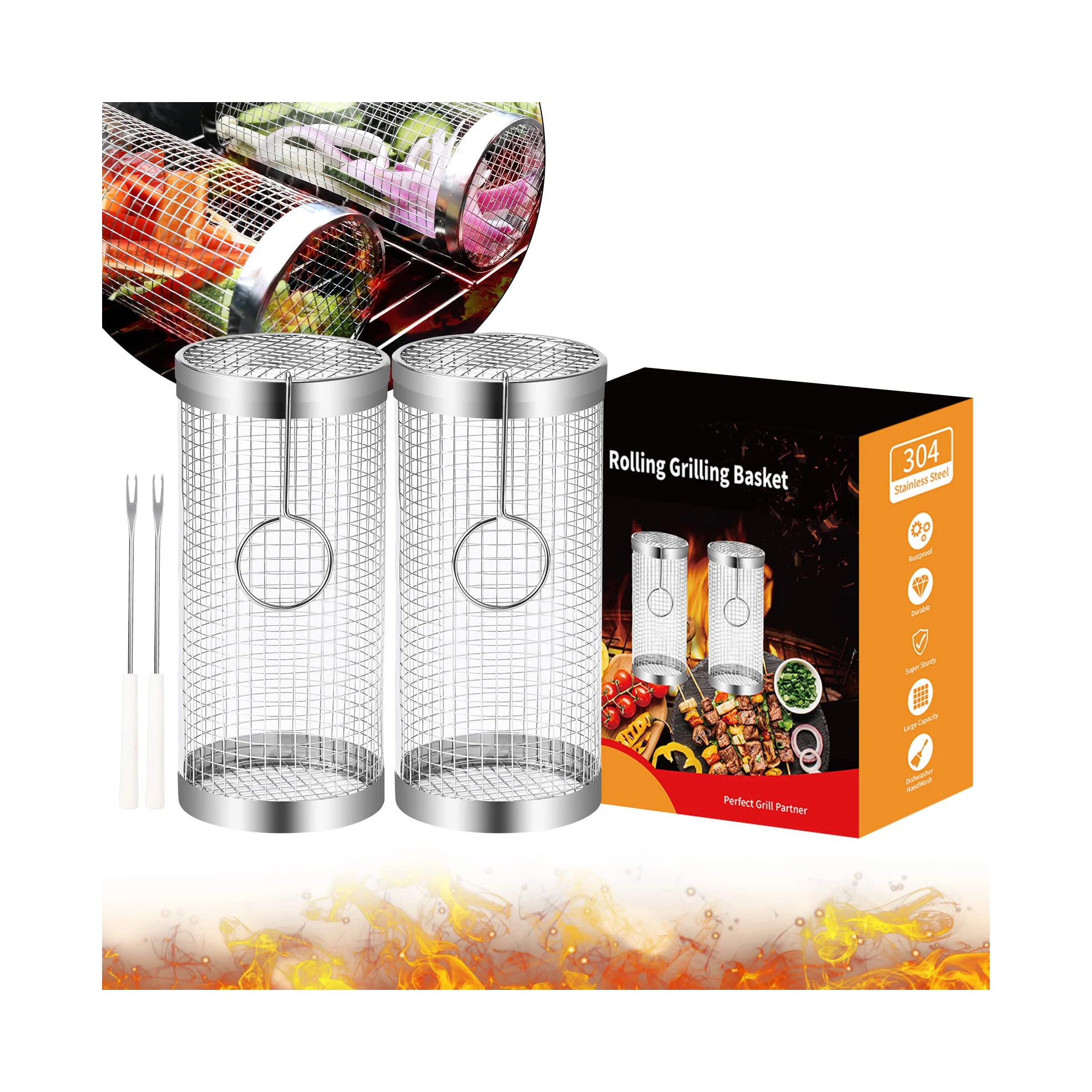 2023 2pcs Round Tube Cylinder Barbecue Barbeque Bbq Roller 304