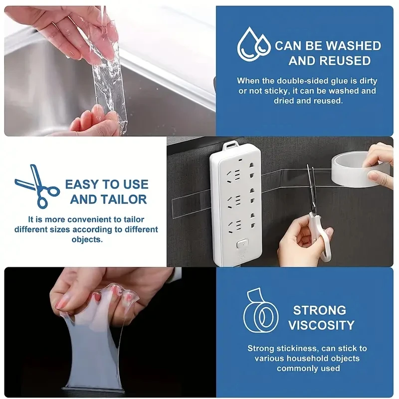 Clear Double Sided Nano Tape Bubble Kit Die Cut Washable Gel Grip Tape with Acrylic Sticky Adhesive Made of Polyester