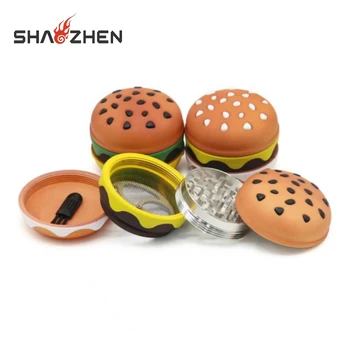 Wholesale Creative Zinc Alloy Cigarette Grinder Hamburg Shaped Grinder Four Layer Herb Grinder for Coffee Beans and Spice