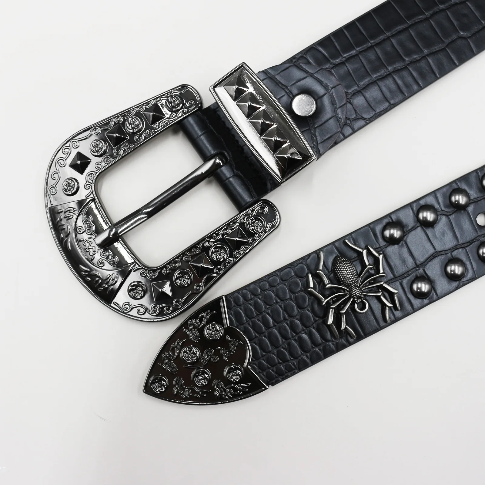 Y2k Punk Gothic Studded Belt PU Leather Floral Buckle Y2k Studded Belt - Etsy main image 3