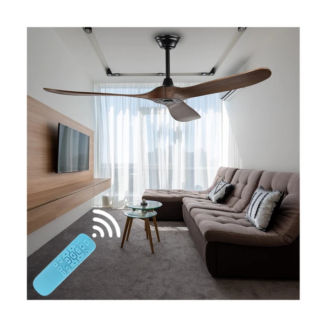 Retro Style 60 Inch Remote Control Black Bedroom Solid Wood Blades Led Ceiling Fan