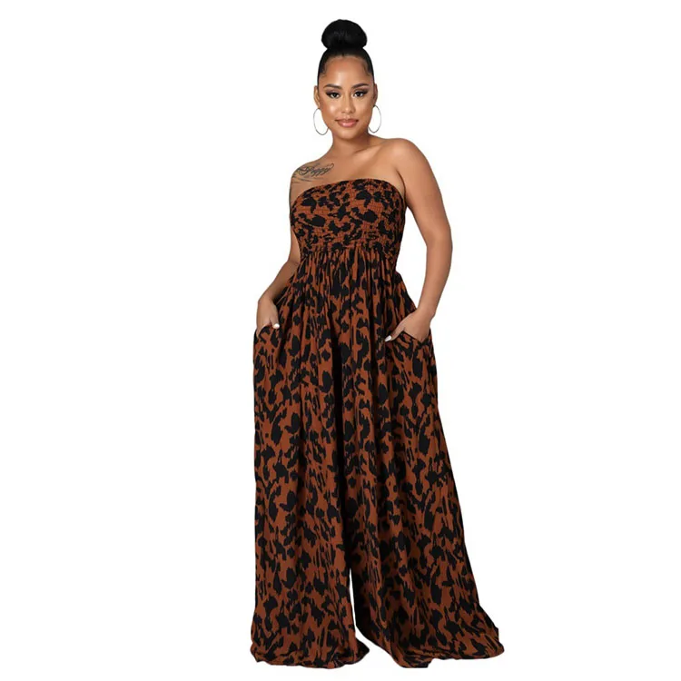 New Color Pattern Casual Wrapped Chest Loose Trousers Women Jumpsuit