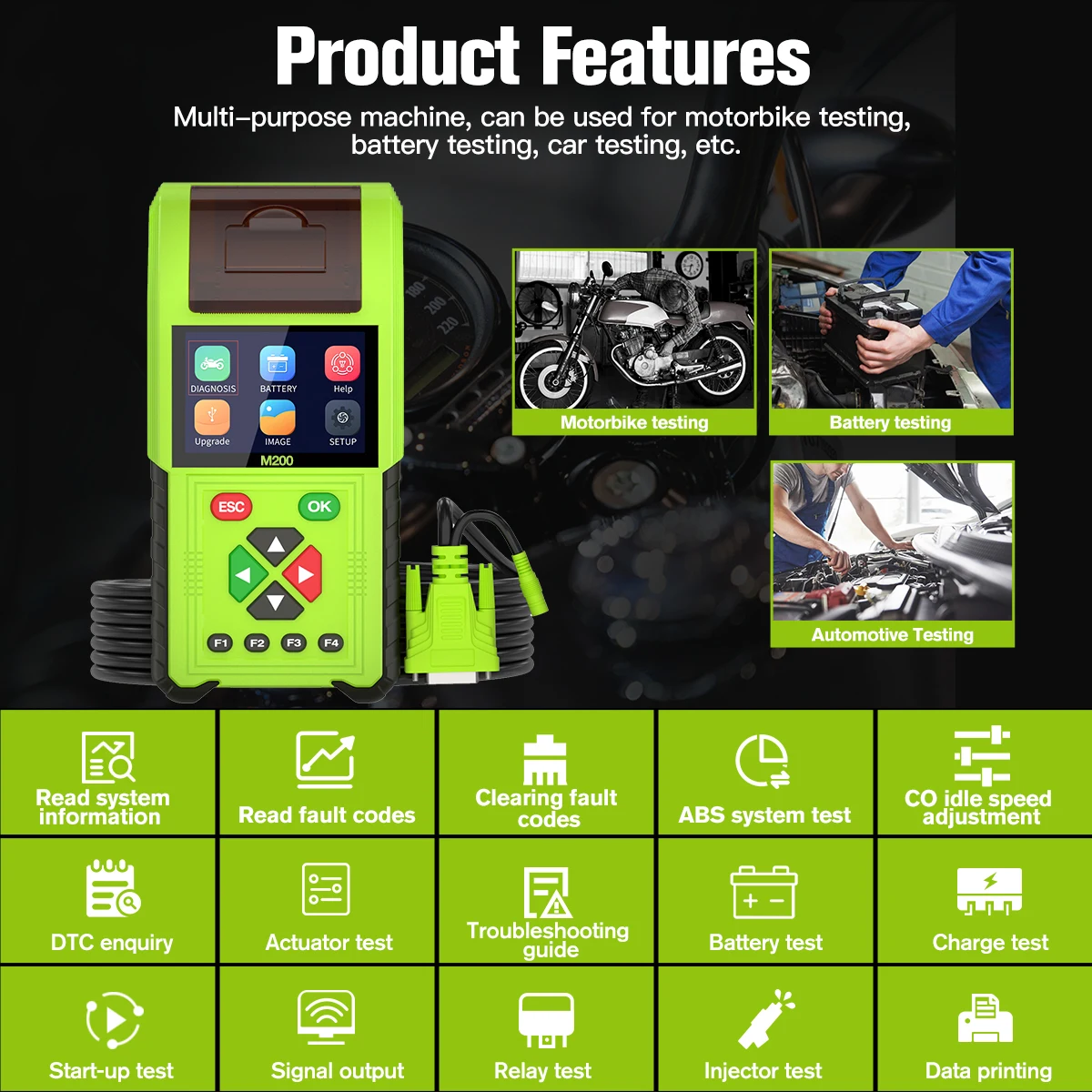 Motorcycle Engine Analyzer For JDIAG M200 Motorcycle Engine Analyzer Fault Code Scanner and Suzuki ...