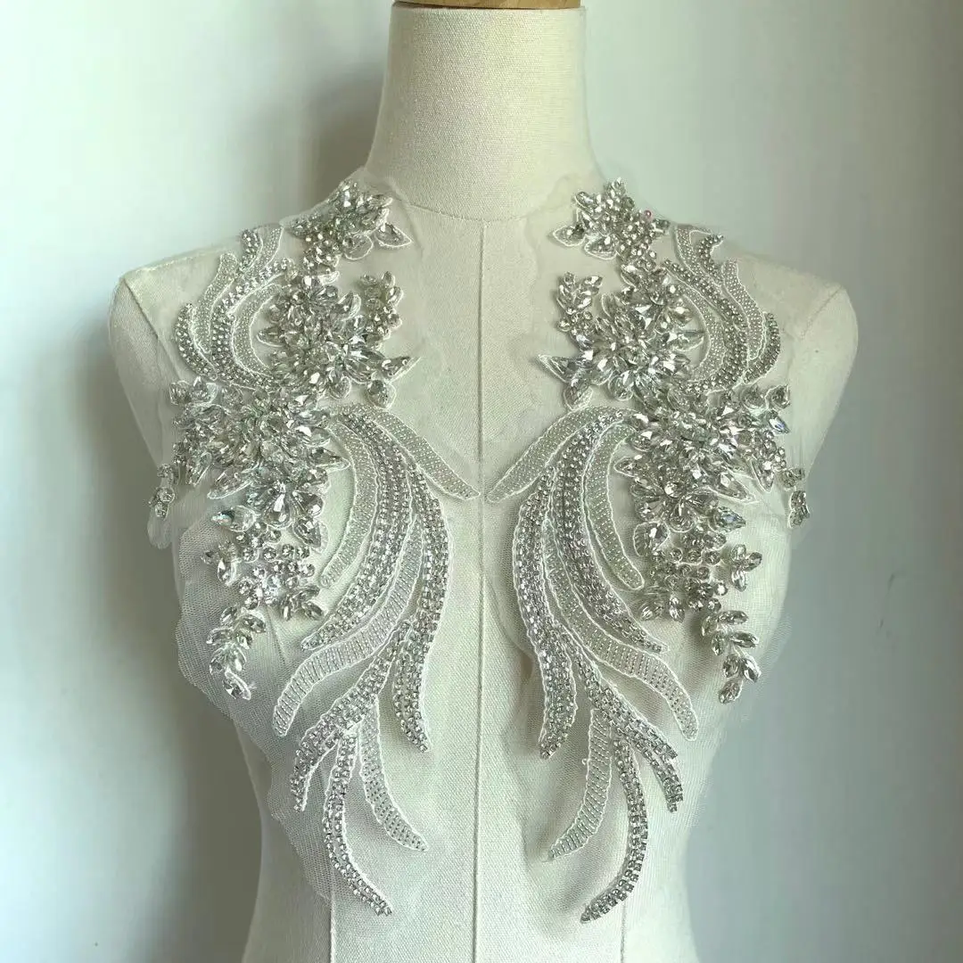 beaded appliques for dresses Beaded Rhinestone Motif Applique, RA-035