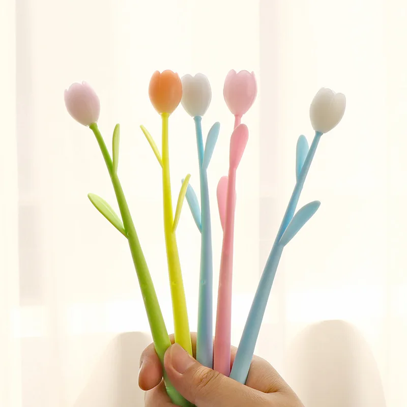Kreativer, frischer Tulpen-Gelstift für Schüler – Geschenkidee: 0,5 mm, Farbe ändert sich, lichtecht, Kunststoff, schwarz_voghion.com