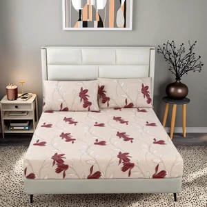 Quality Polyester Microfiber 3pcs King Size Bed Sheet Set Breathable Floral Plant Printed Fitted Flat Sheets Home Hotel Hospital