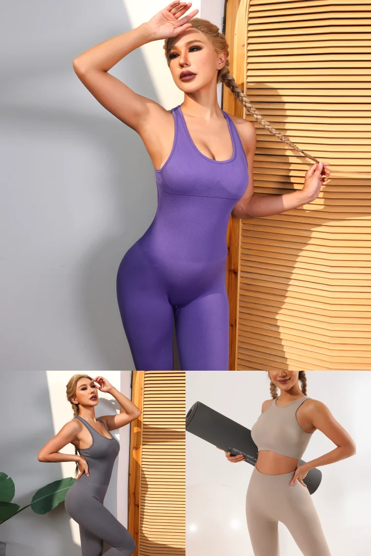 Jumpsuit Yoga Fitness Workout Flare Ribbed One Piece Long Sleeve Bell ...
