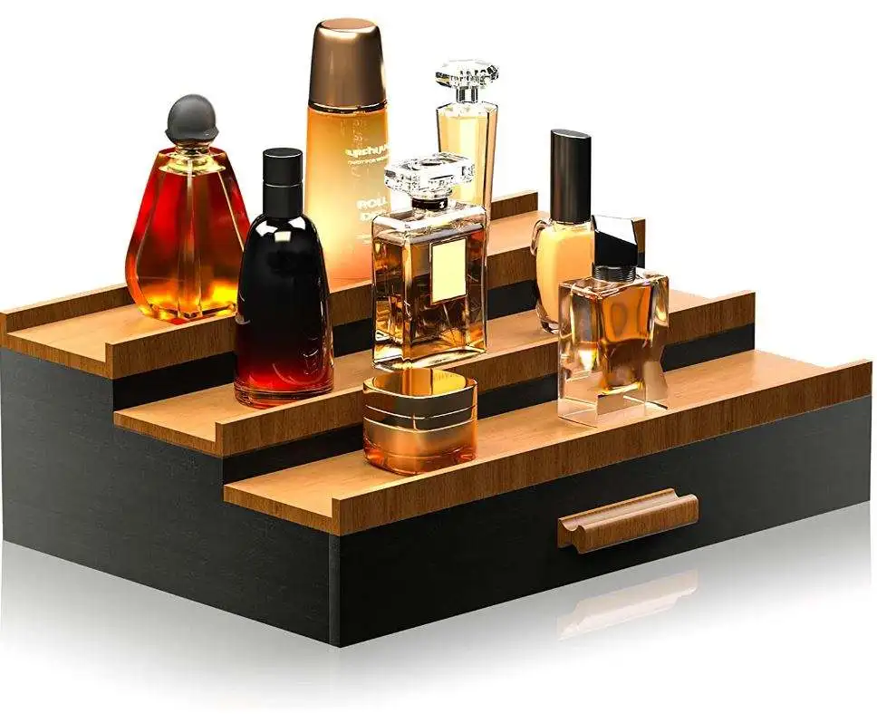 Wooden Cologne Organizer for Men Tier of Elevated Cologne Display Shelf  with Drawer Storage Perfume Organization