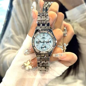 High End Women's Watch New Design Stylish Steel Band Round Large Dial Multi color Waterproof Quartz Watch