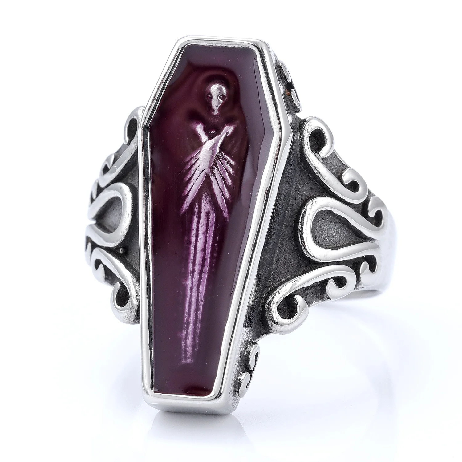 Vintage Portrait Vampire Coffin Ring - Stainless Steel