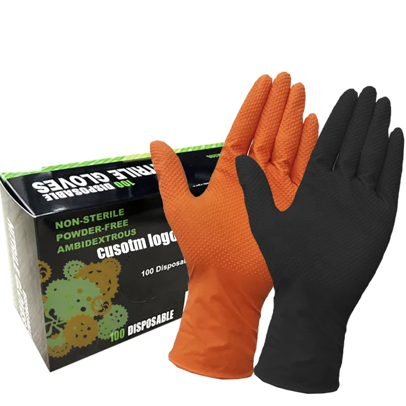 8 мил Промышленный грузовик ремонт автомобиля алмазная текстура захват oem логотип на заказ пищевая служба механическая очистка чистые нитриловые перчатки