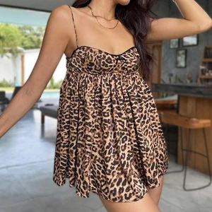 Summer Home New Sexy Leopard Print Nightgown Women Suspender Women'S Sleepwear Nightgown Home Wear