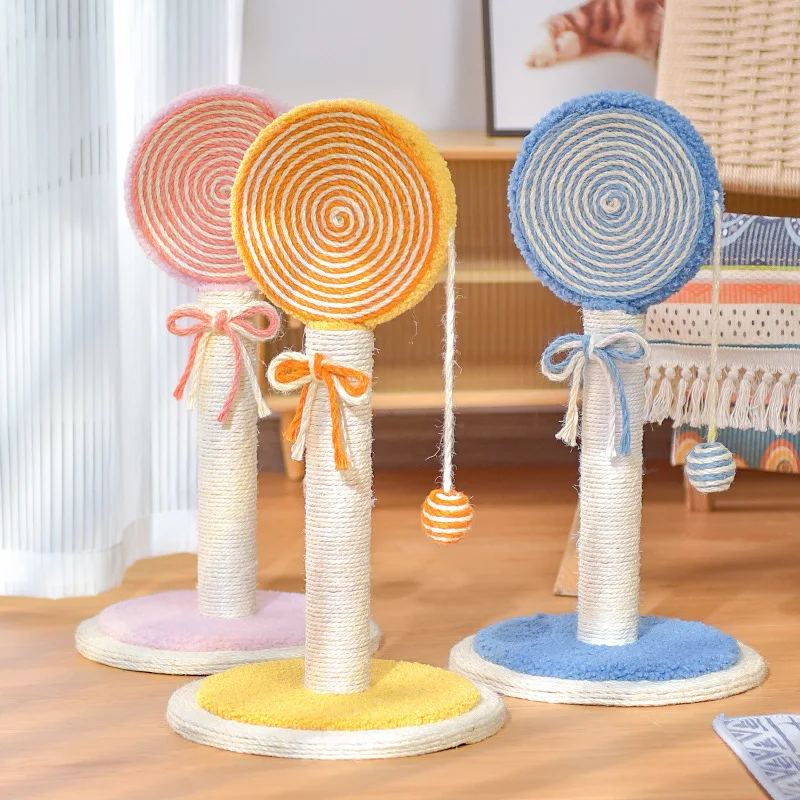 Lollipop Sisal Cat Scratching Post With Interactive Ball Toy Recycled Cat Scratcher factory