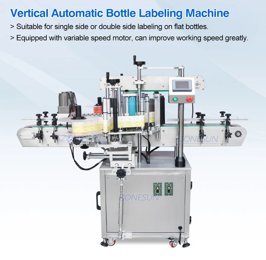 ZONESUN ZS-TB300V Automatic Stickers Flat Bottle Double Sided Labeling ...