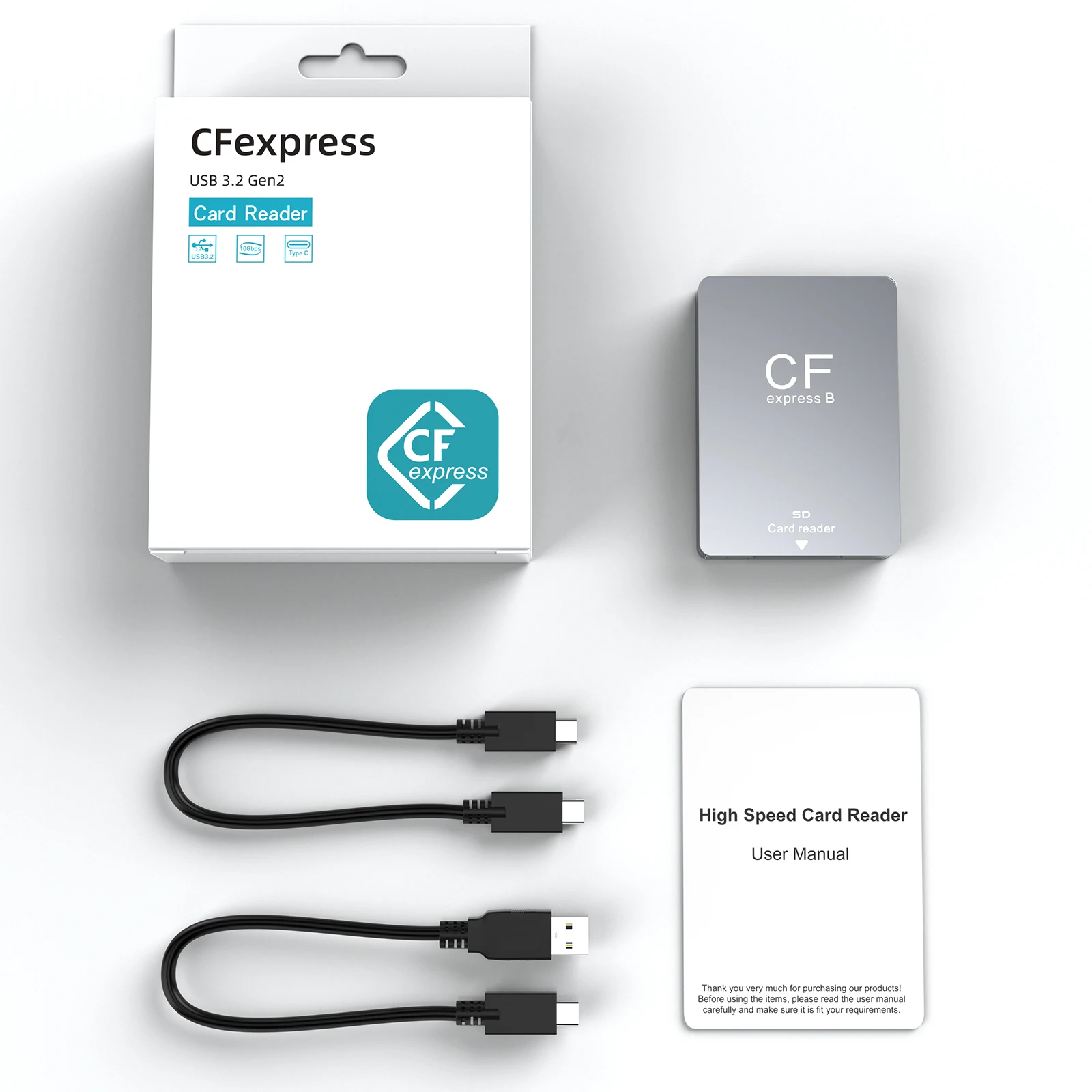CFexpress Type B/SD Dual Slot Card Reader USB C, USB 3.2 Gen 2 10Gpbs,  Compatible with CFexpress Type B Card/SD Memory Card, Aluminum CFexpress  Card