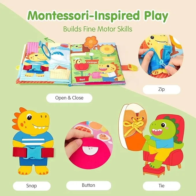 Busy Book for Toddlers Montessori Sensory Toys Soft Fabric Activity Book for Fine Motor Skills, Educational Learning Baby Toys