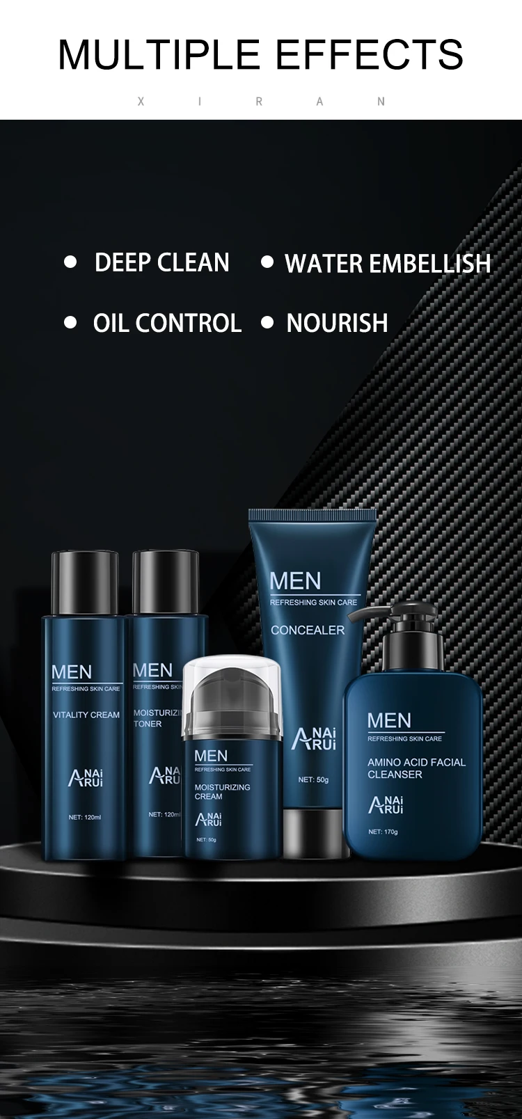 Private Label Men S Skin Care Set Facial Cleanser Water Cream Oil Control Moisturizing Serum