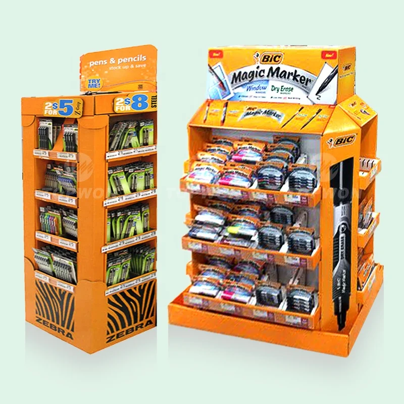 Custom Cardboard  Stationery Shop Racking Display Racks Pen Store Shelves Stationery Display Stand