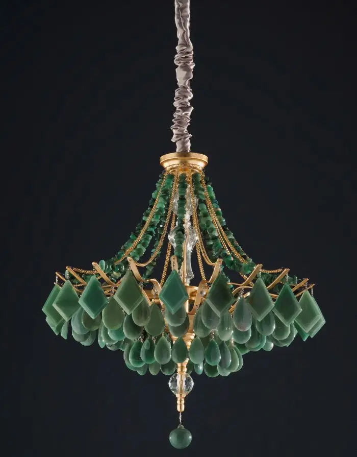 Modern Agate and Crystal Chandelier Custom Color Natura Jade Green Color Pendant Light Indoor Decorative Lighting