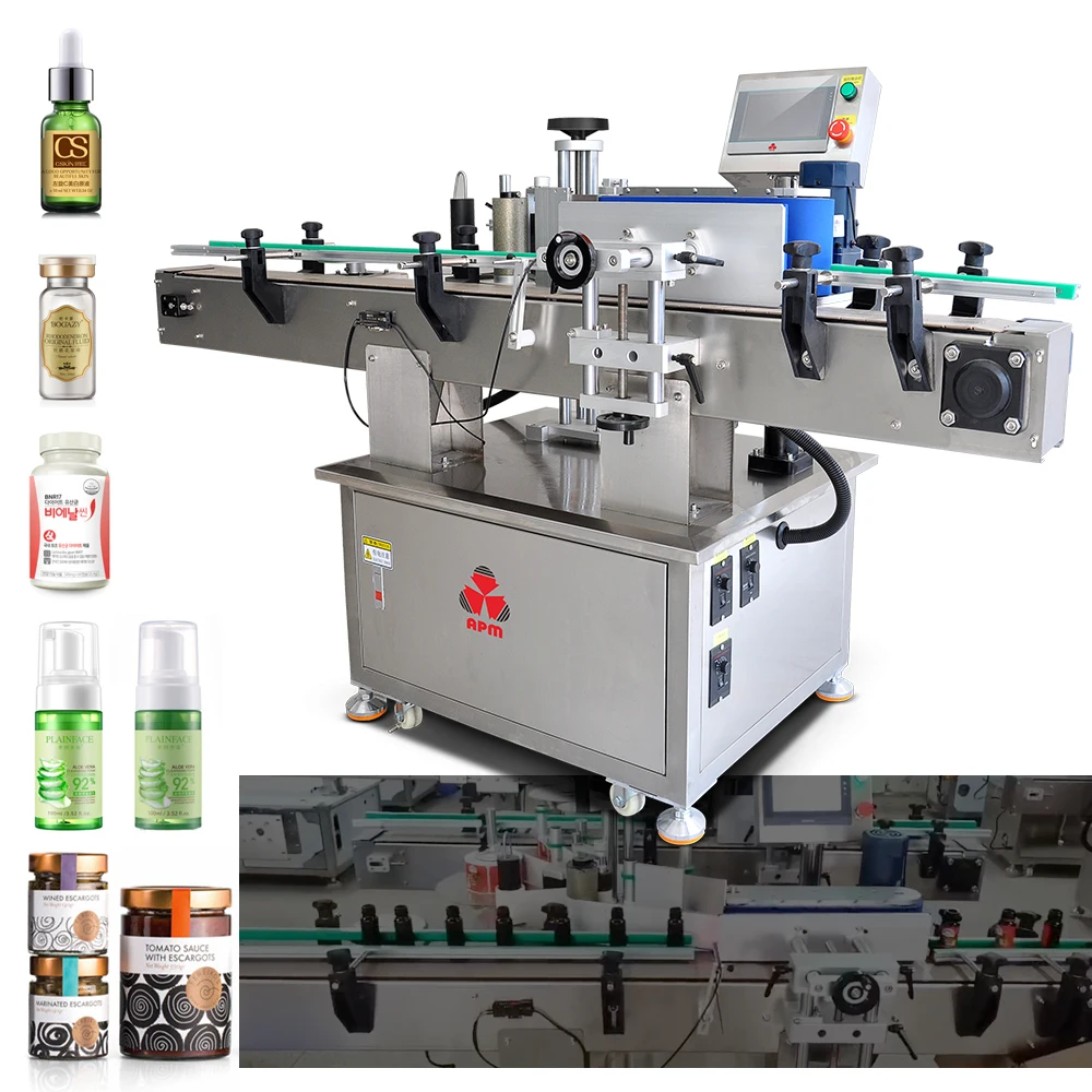 APM-L211 Hot Sales Automatic Rolling Vertical Cup Can Water Bottle Round Bottle Labeling Machine for Plastic Bottles