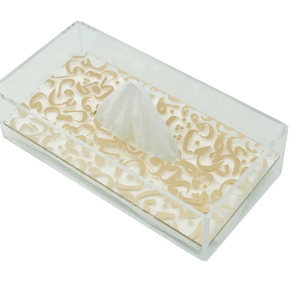 Rectangular Gold Tissue Box Cover Custom Acrylic Tissue Box