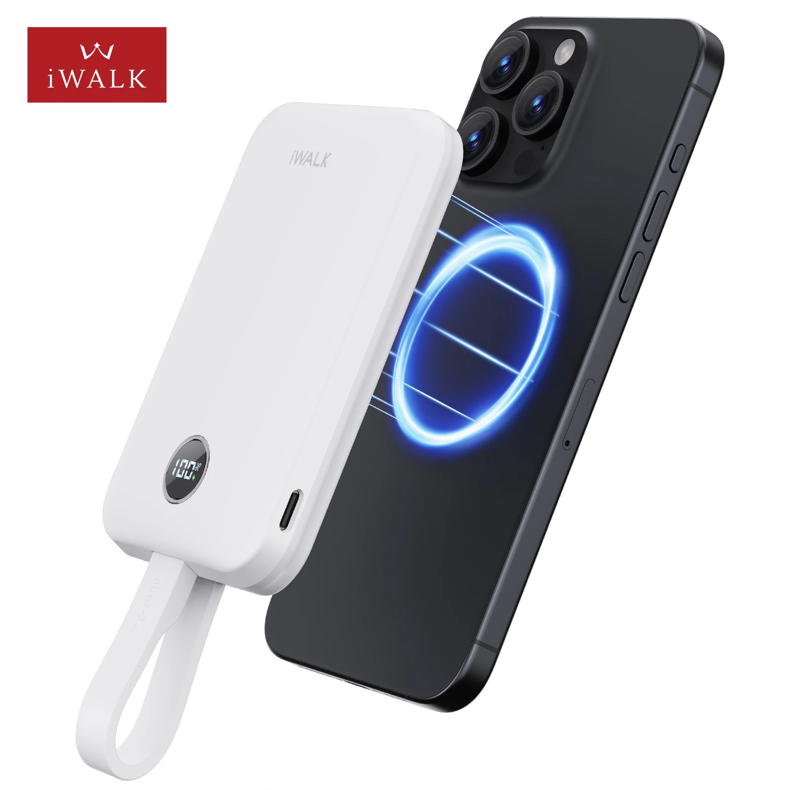 IWALK PowerHybrid 10000mAh PD 30W Fast Charging Power Bank with Detachable  Cable 15W Magnetic Wireless Charger