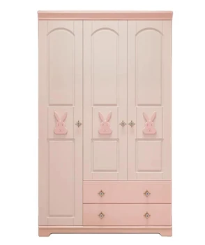 Adorable Girls' Three-Door Wardrobe with  Pink Cute Rabbit Pattern home furniture and bed room set