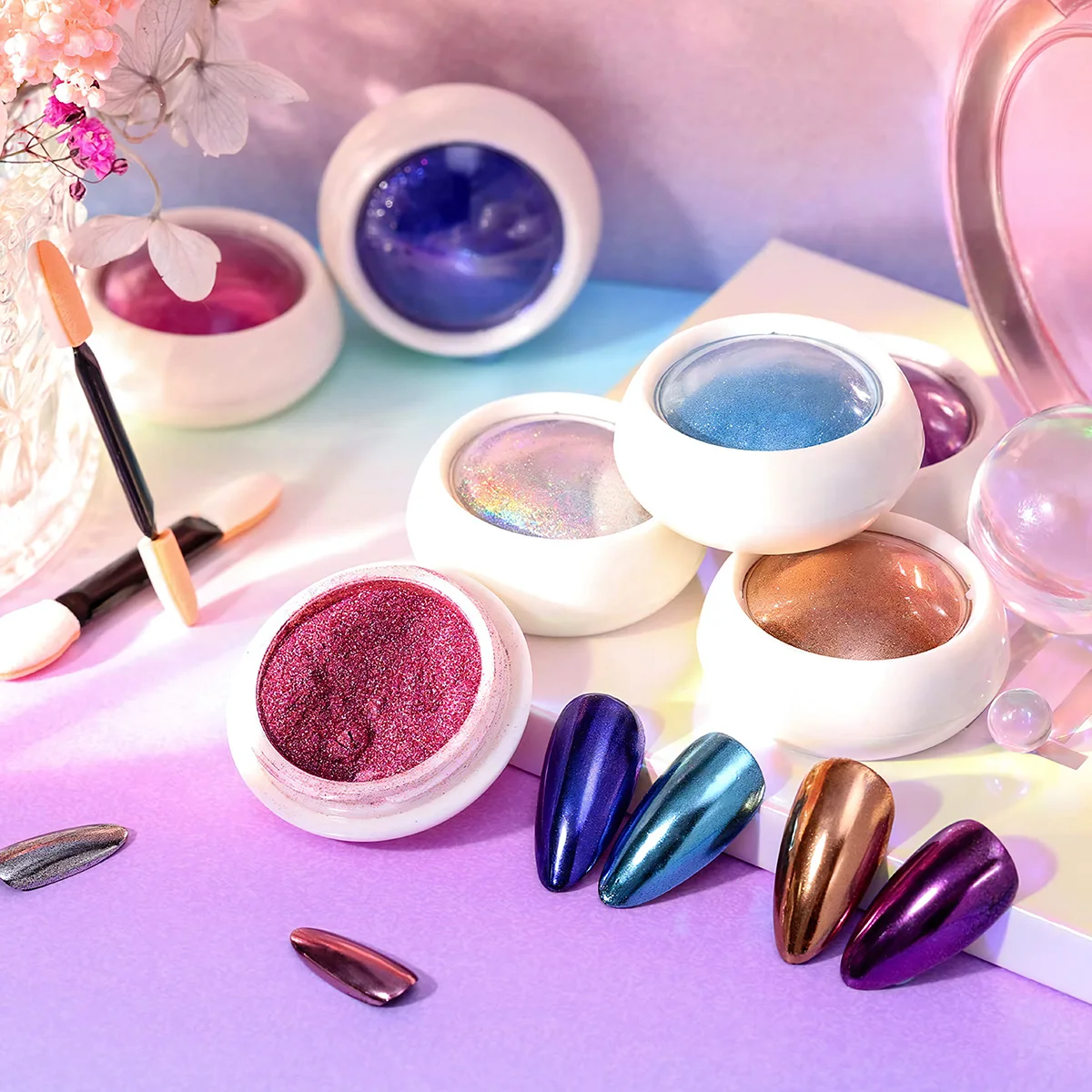 2024 Hot Sale Nail Magic Mirror Powder Custom Logo Multicolor Pigment Powder Chrome Powder Nail